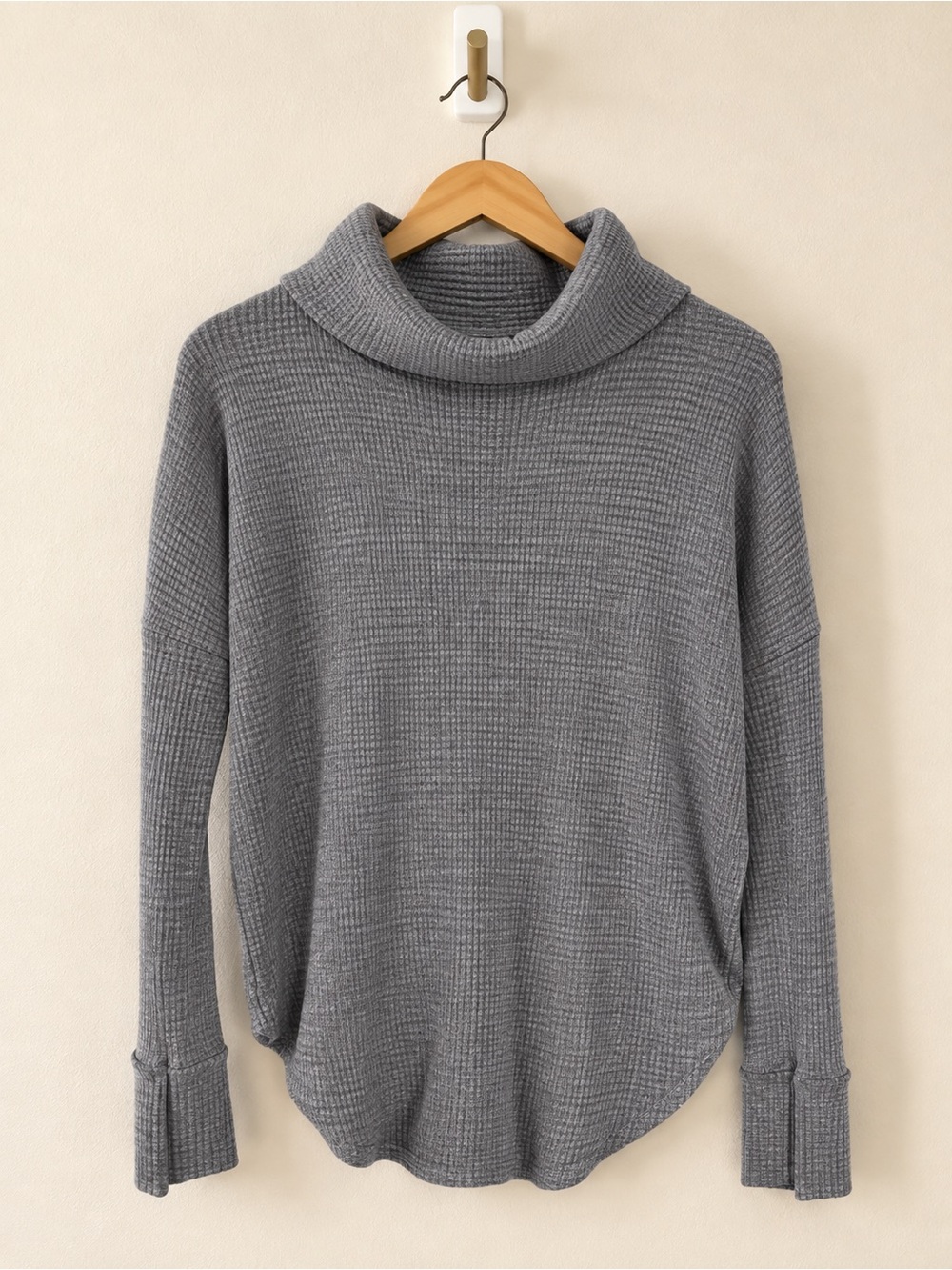 The Group Babaton Gray Waffle Knit Funnel Neck Sweater Tunic M Minimalist Cozy